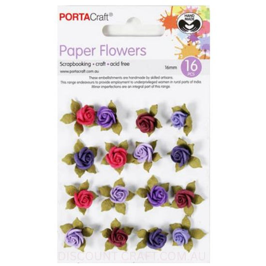 Paper Flowers Roses - Berry 16mm 16pk