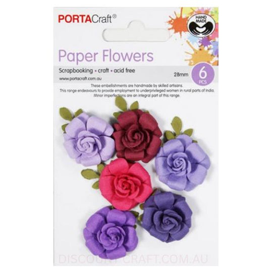 Paper Flowers Roses - Berry 28mm 6pk