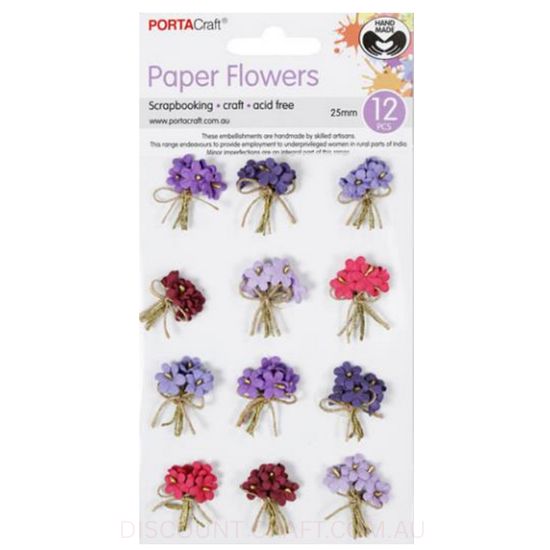 Paper Flowers Bunch with Beads - Berry 25mm 12pk