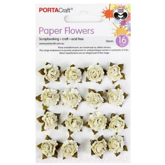 Paper Flowers Roses - Ivory 15mm 16pk