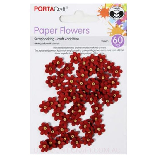 Paper Flowers with Beads - Red 11mm 60pk