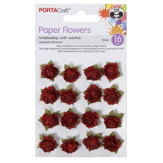 Paper Flowers Roses - Red 15mm 16pk - Discount Craft