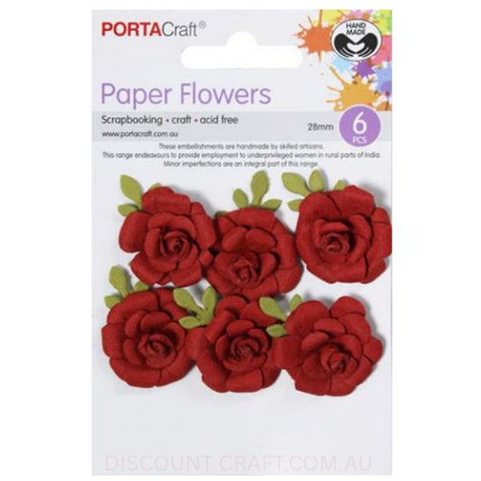 Paper Flowers Roses - Red 28mm 6pk