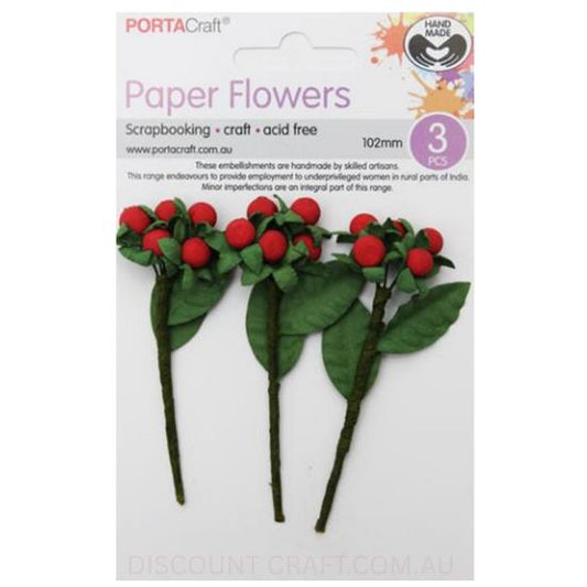 Paper Flowers - Red Berries 102mm 3pk