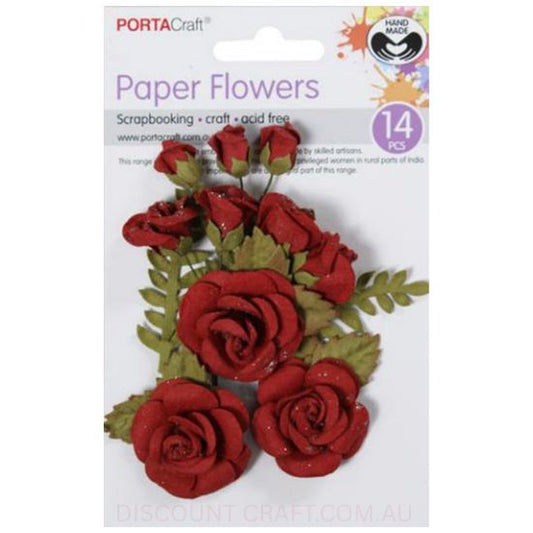 Paper Flowers - Red Roses with Glitter Set 14pk