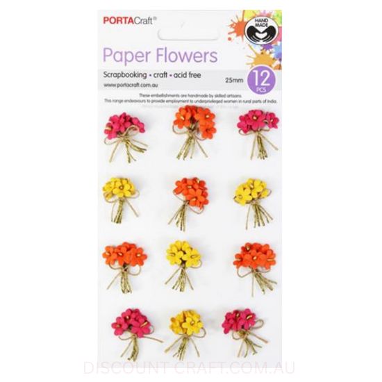 Paper Flowers Bunch with Beads - Sunset 25mm 12pk