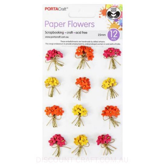 Paper Flowers Bunch with Beads - Sunset 25mm 12pk