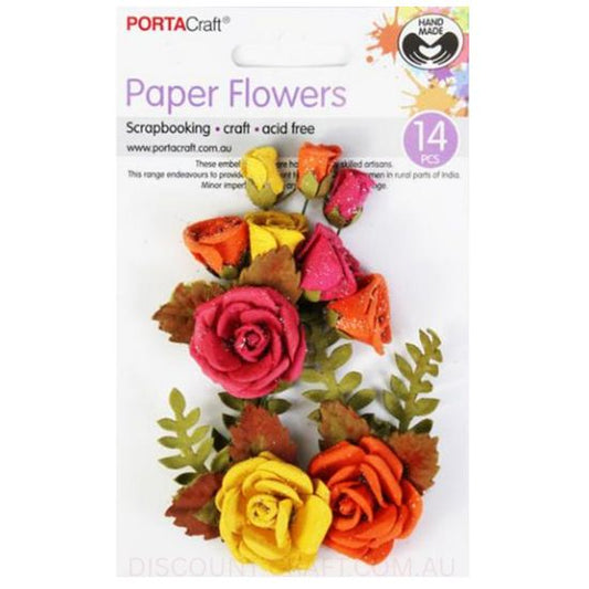 Paper Flowers - Sunset Roses with Glitter 14pk