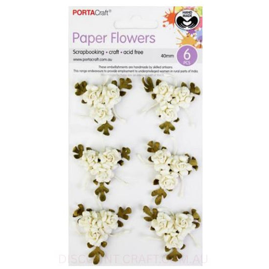 Paper Flowers Bunch - Ivory Roses 40mm 6pk