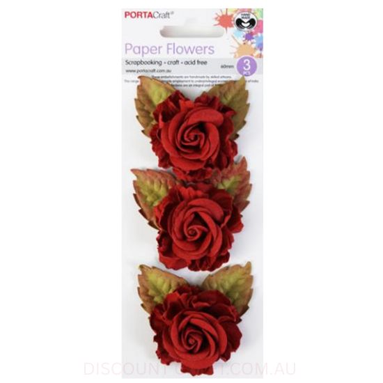 Paper Flowers Roses - Red 60mm 3pk