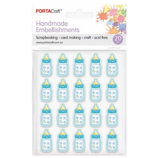 Handmade Embellishments - Blue Baby Bottles 20pk