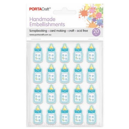 Handmade Embellishments - Blue Baby Bottles 20pk