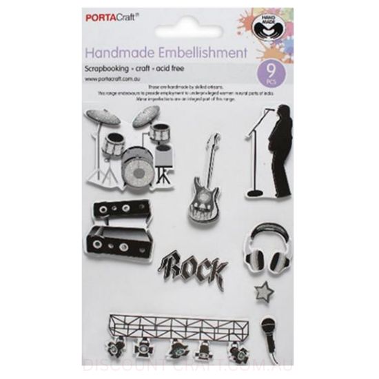 Handmade Glitter Embellishments - Music Themed 9pk