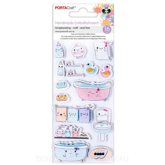 Handmade Glitter Embellishments - Bath Time 16pk