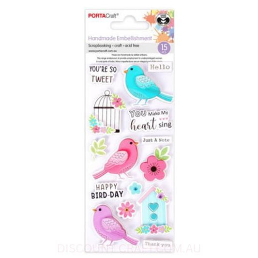 Handmade Jewel Embellishment - Bird Day 15pk