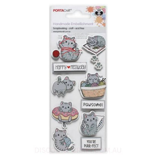 Handmade Glitter Embellishments - Grey Birthday Cats 11pk