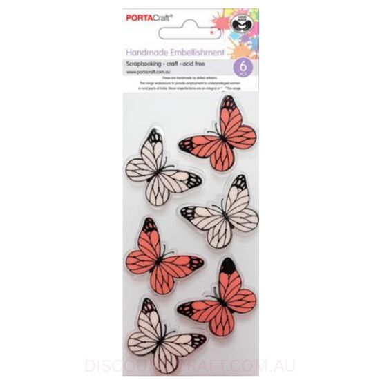 Handmade Embellishments - Pastel Coral Butterflies 6pk