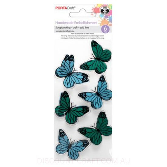 Handmade Embellishments - Teal Butterflies 6pk