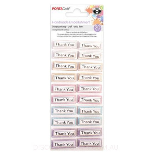 Handmade Glitter Embellishments - Thank You Labels 20pk