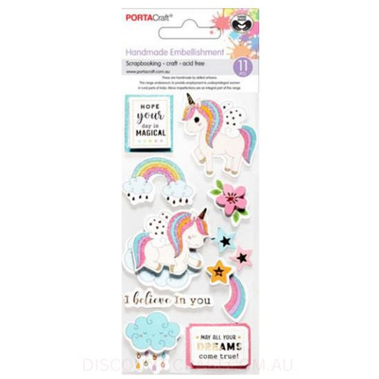 Handmade Glitter Embellishments - Magical Unicons 11pk