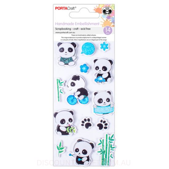 Handmade Glitter Embellishments - Panda Cubs 14pk
