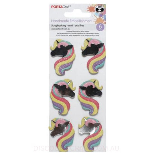 Handmade Embellishments - Glitter Unicorn Heads 6pk