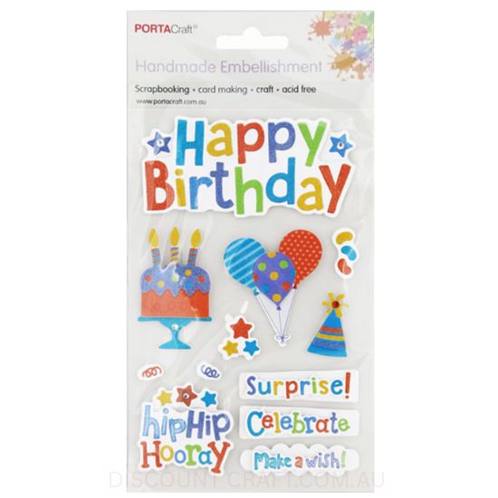 Handmade Glitter Embellishments - Happy Birthday