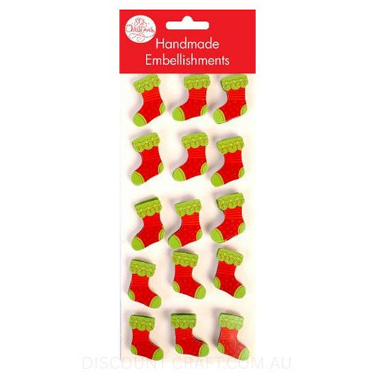 Handmade Christmas Embellishment - Stockings 25mm 15pk