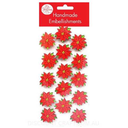 Handmade Christmas Embellishment - Poinsettia 28mm 15pk