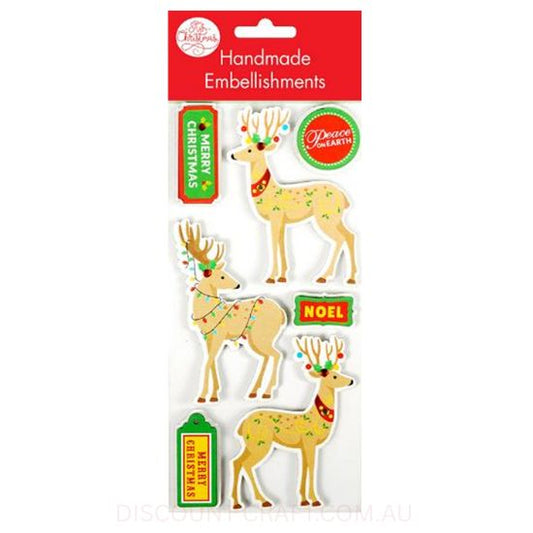 Handmade Christmas Foil Embellishment - Reindeer 7pk