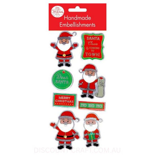 Handmade Christmas Foil Embellishment - Santa 8pk