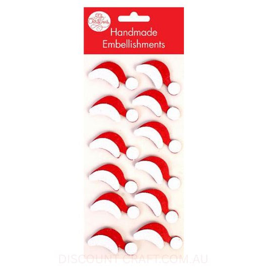 Handmade Christmas Glitter Embellishments - Santa Hats 35mm 12pk