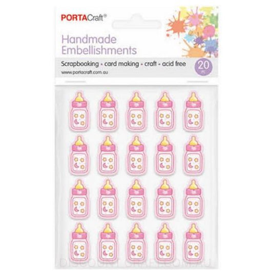 Handmade Embellishment - Pink Baby Bottles 20pk
