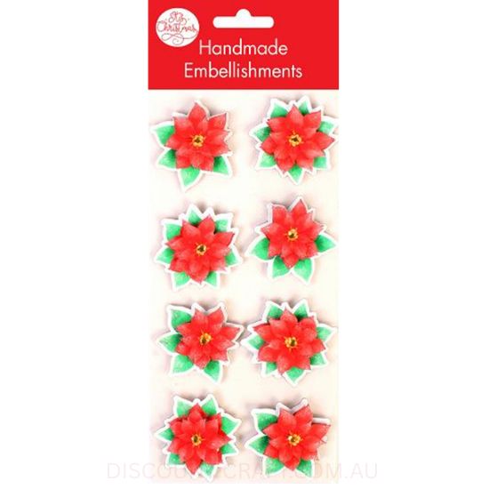 Handmade Christmas Glitter Embellishment - Poinsettia 35mm 8pk