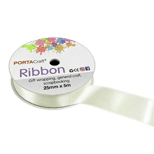 Satin Ribbon Double Sided 25mm x 5 metres - Ivory