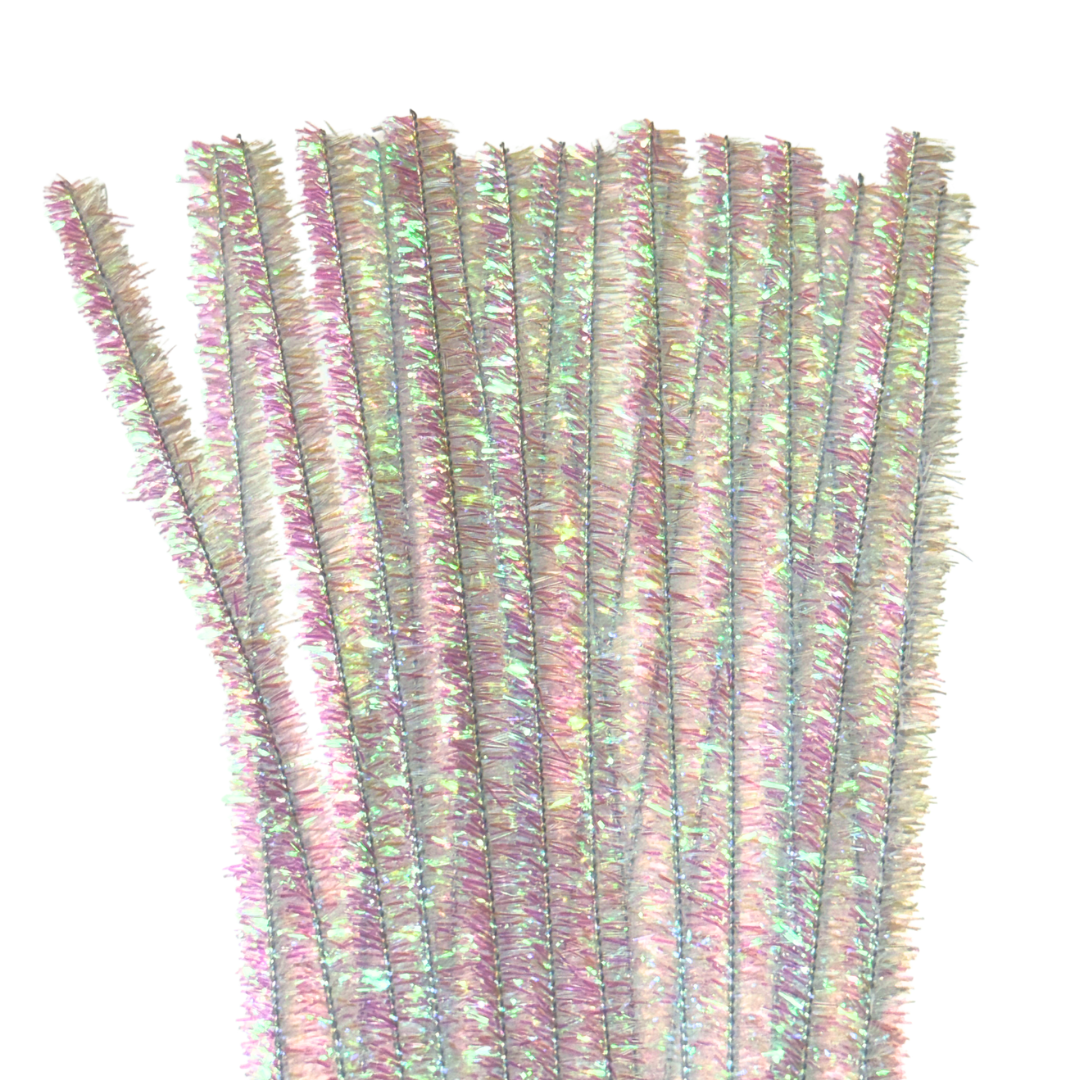 Chenille Stems Tinsel 6mm 24pc - Iridescent White