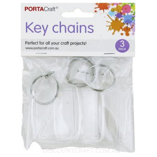 Plastic Key Chains - Clear Rectangle 45x55mm 3pk