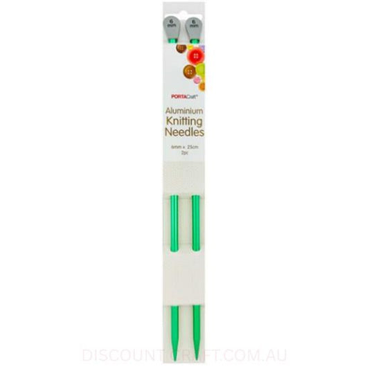 Aluminium Knitting Needles 25.4cm x 6mm 2pk