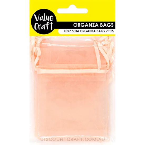 Mini Organza Bags 7pk- 10cm x 7.5cm - Peach