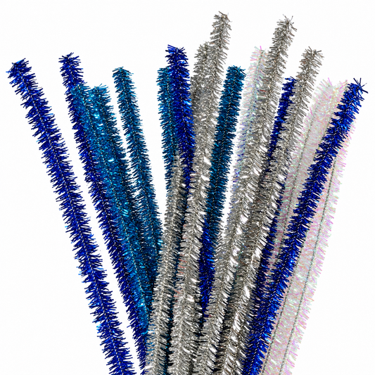 Chenille Stems Tinsel 6mm 24pk - Blues & Silver