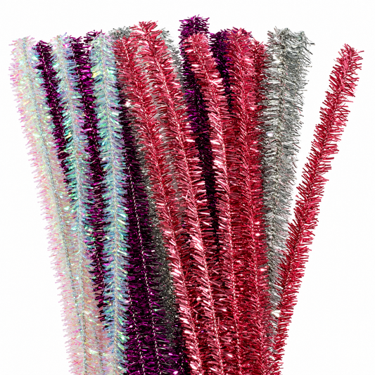 Chenille Stems Tinsel 6mm 24pk - Pinks, Purple & Silver