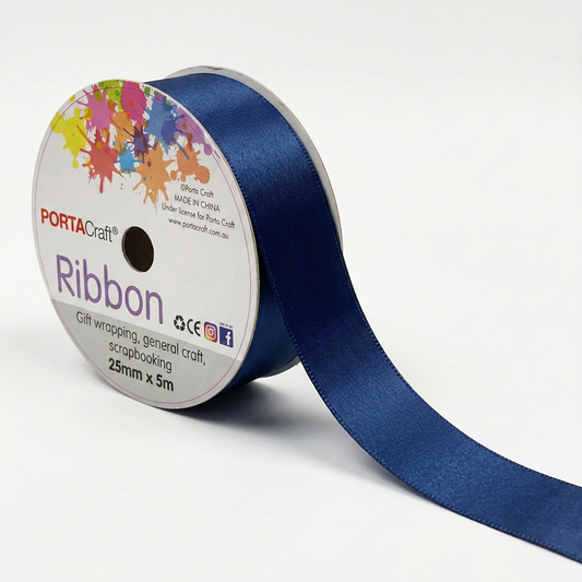Satin Ribbon Double Sided 25mm x 5 metres - Navy