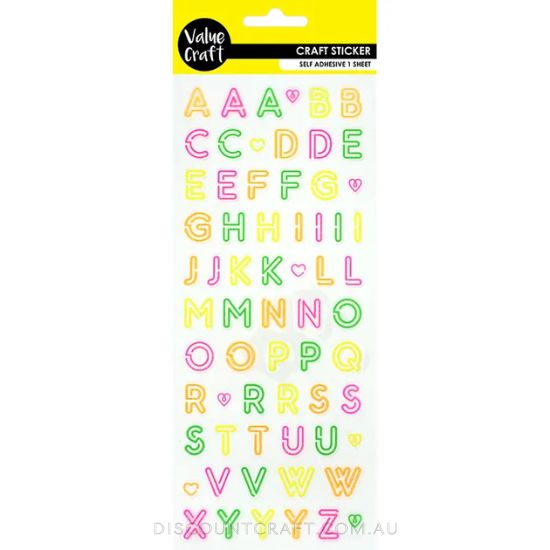 Neon Glitter Alphabet Stickers - 1 Sheet