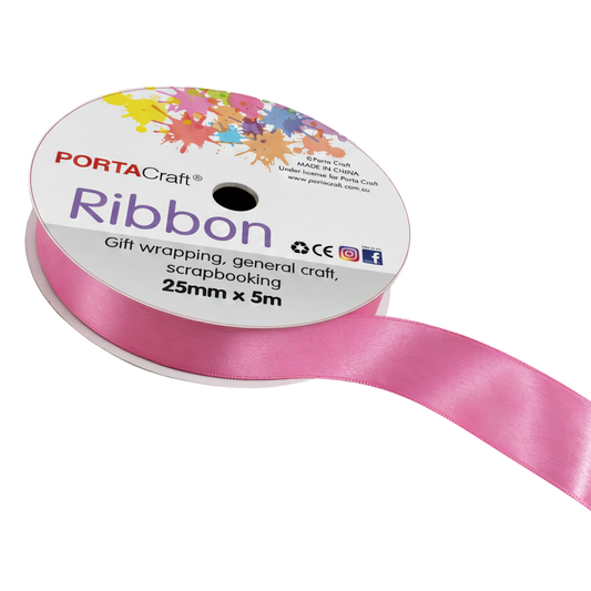 Satin Ribbon Double Sided 25mm x 5 metres - Pink