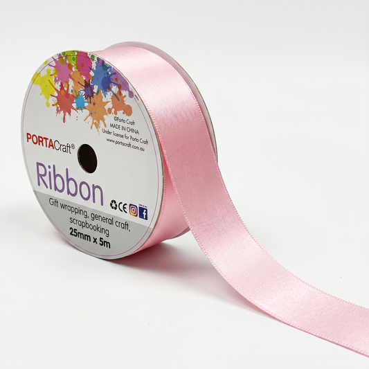 Satin Ribbon Double Sided 25mm x 5 metres - Light Pink