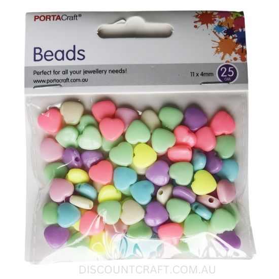 Pastel Heart Beads 11mm x 4mm - 25g