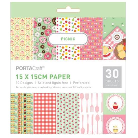 Patterned Sticker Paper Pad Paper Pattern Pad - Picnic 15x15cm - Discount Craft