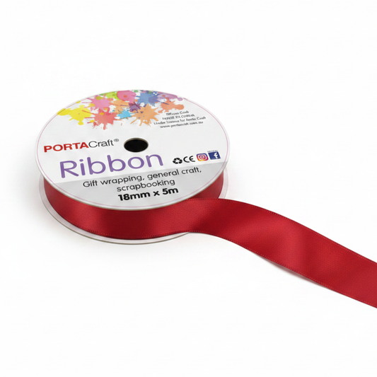 Satin Ribbon Double Sided 18mm x 5 metres - Red