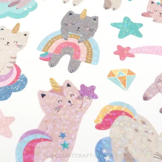 Rainbow Cat Glitter Stickers - 1 Sheet