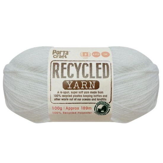 Recycled Yarn 100g 8ply - Solid Vintage White